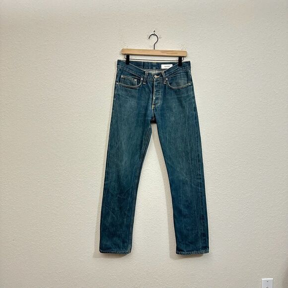 GUSTIN Jeans Blue Denim Straight Leg Button Fly Mid Rise Moto Y2K - Picture 1 of 16
